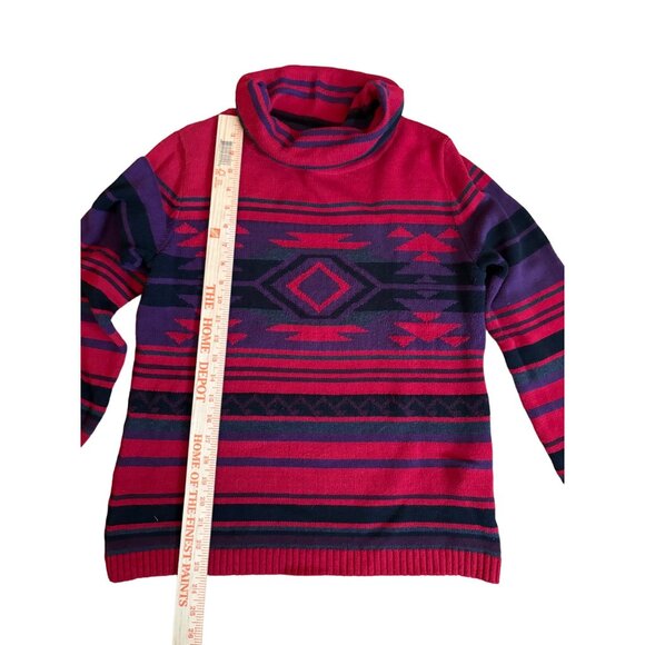 Chaps Retro Southwestern Tribal Aztec Cowl Neck Sweater Large Red Cowgirl - Picture 6 of 7